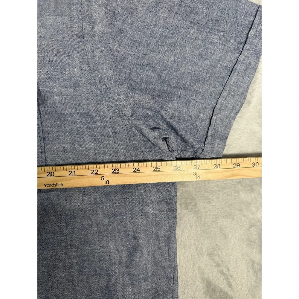 Banana‎ Republic Shirt Men's XL Blue Linen Blend Short Sleeve Button Up